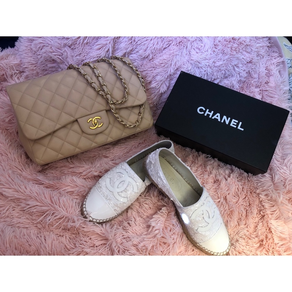 Lightly used Chanel White Sequin Espadrilles